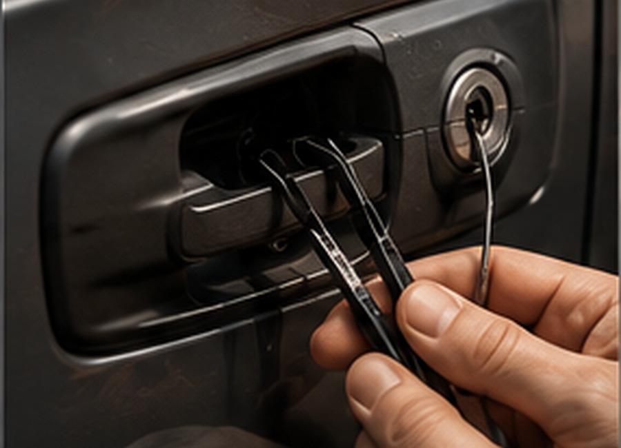 Professional vehicle lockout tool opening a truck door